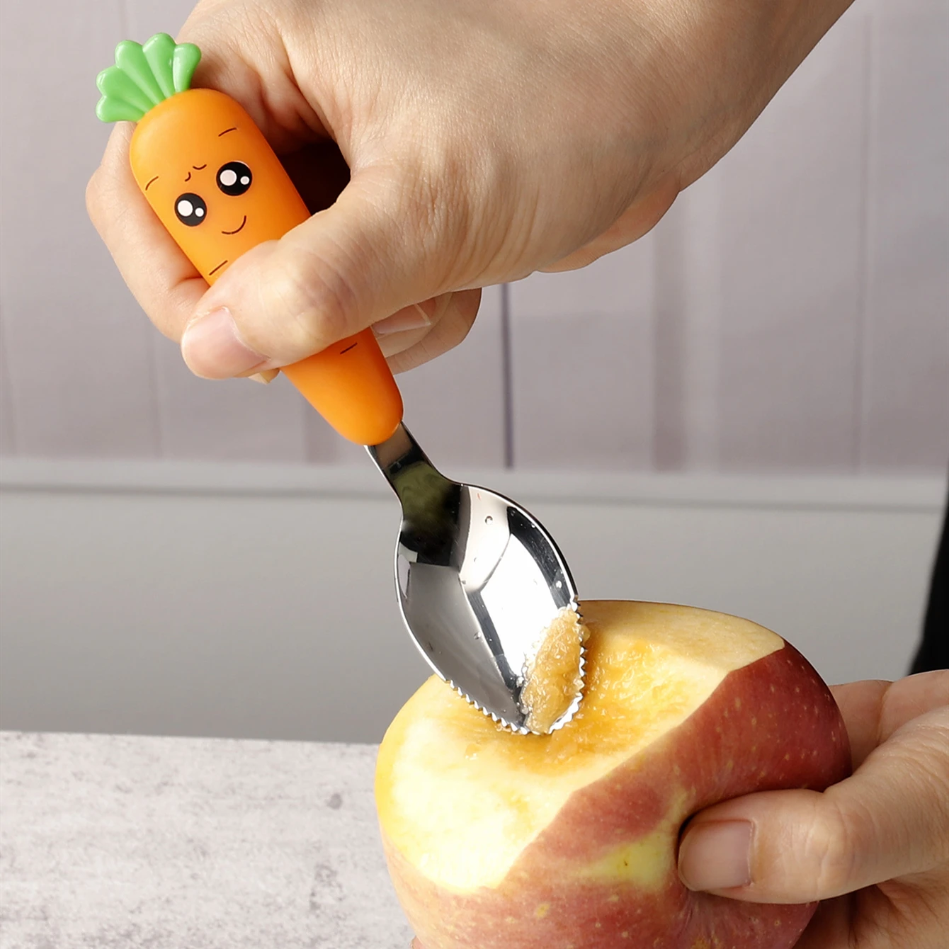 Kitchen tableware cute cartoon radish shape 3pcs kids stainless steel spoon and fork set