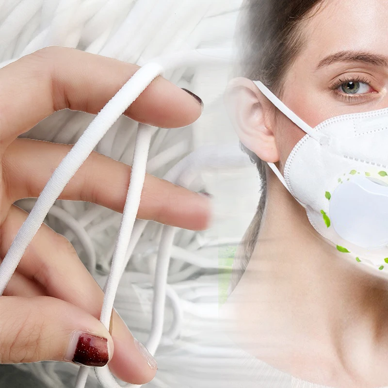 
Manufacturer Flat Earloop 4mm 5mm White color Polyester Spandex Flat Elastic ear tie Disposable earloop 