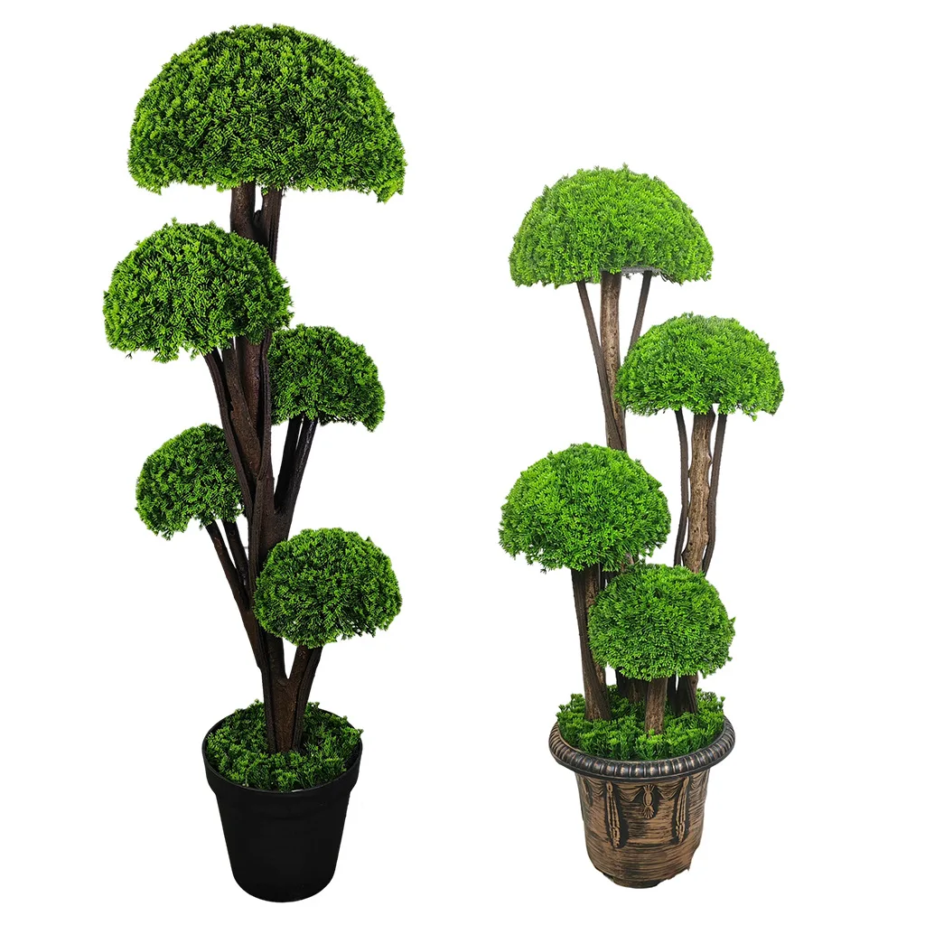 Home Room Decor Faked Green Potted Plant with Plastic Pot No Fade Artificial Topiary Trees