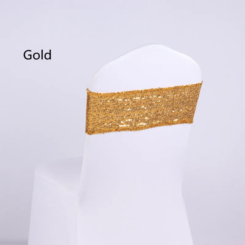 Cheap Hot Sale Stretch Gold Sequin Chair Sashes  For Hotel Wedding Party