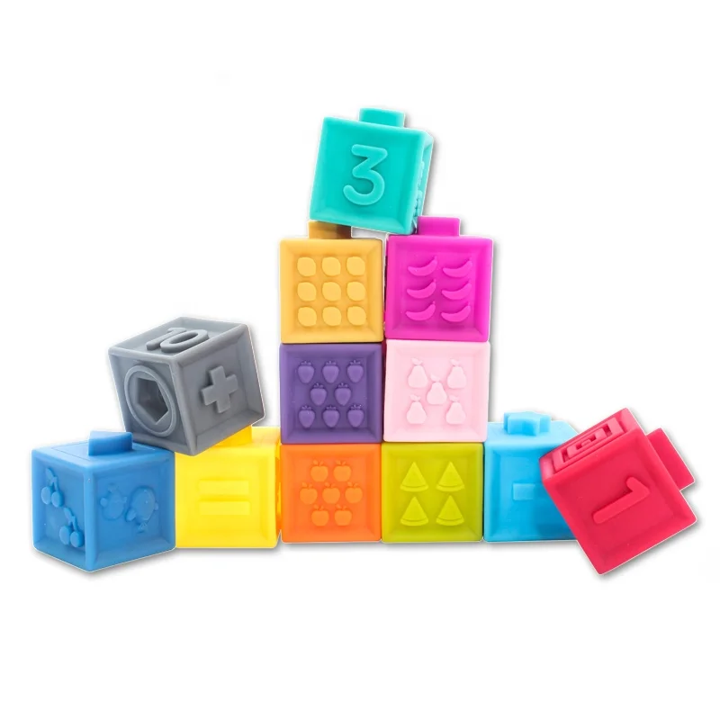 
12pcs Food Grade Grasp bricks educational toy baby rubber soft building blocks 