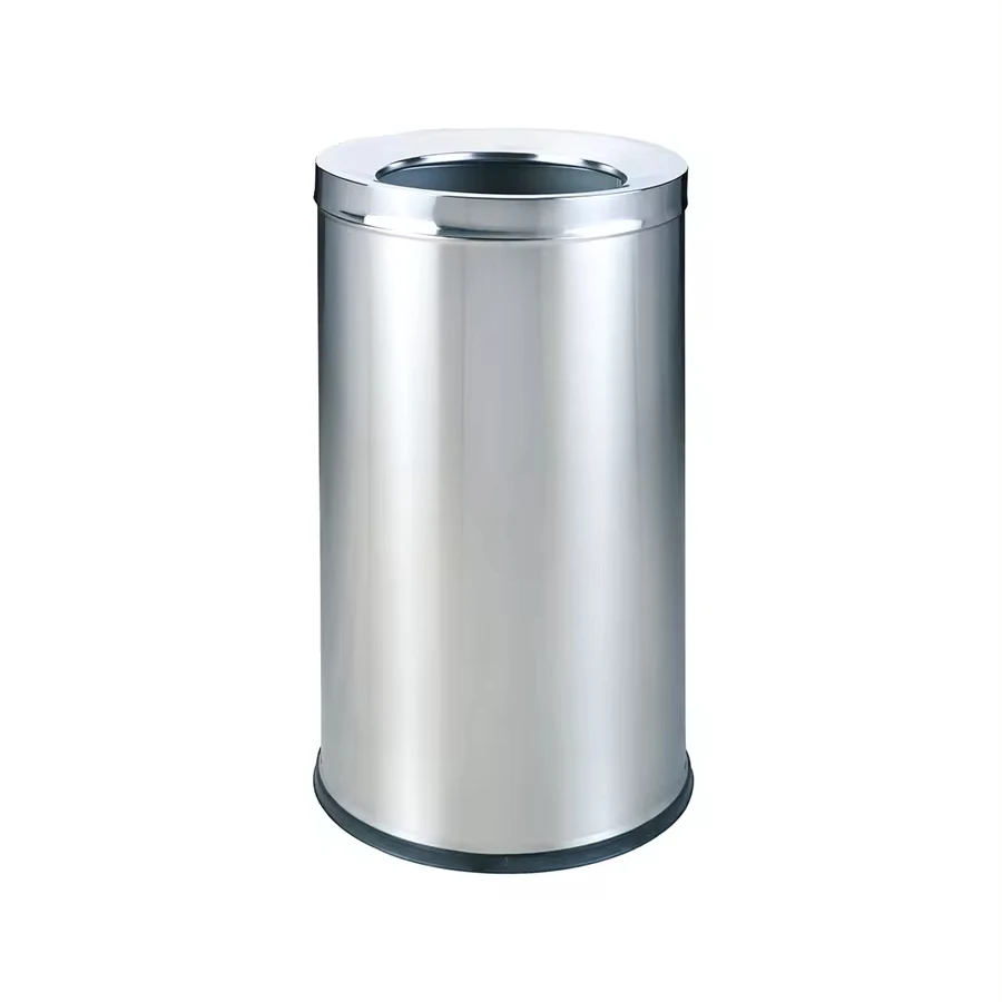 Round stainless steel garbage recycling bin with inclined lid