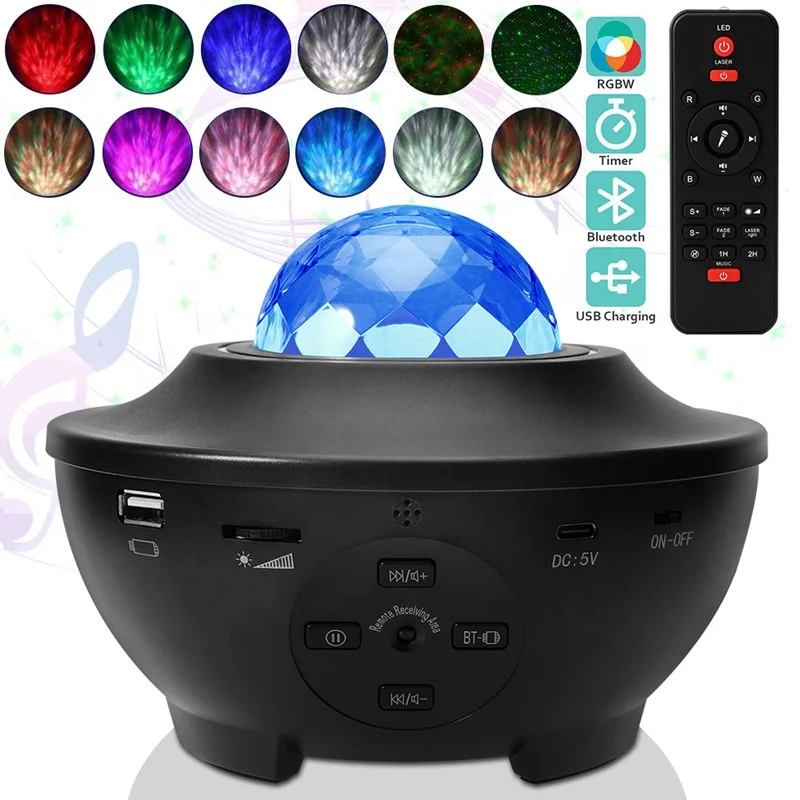 Smart LED Night Lamp Starry Projector Light, Laser Sky Star Proyector De Luz Luces Music Speaker Projector With Remote Control