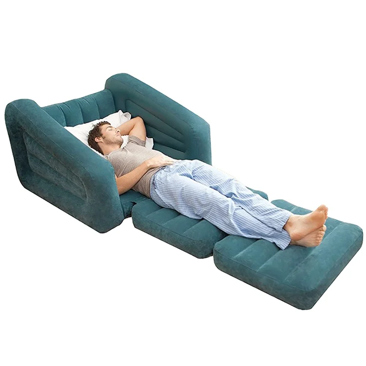 Sturdy Flocking Inflatable Lazy Boy Sofa Chair One Person Blow up Pull Out Chair Bed Single Folding Chair Bed Furniture