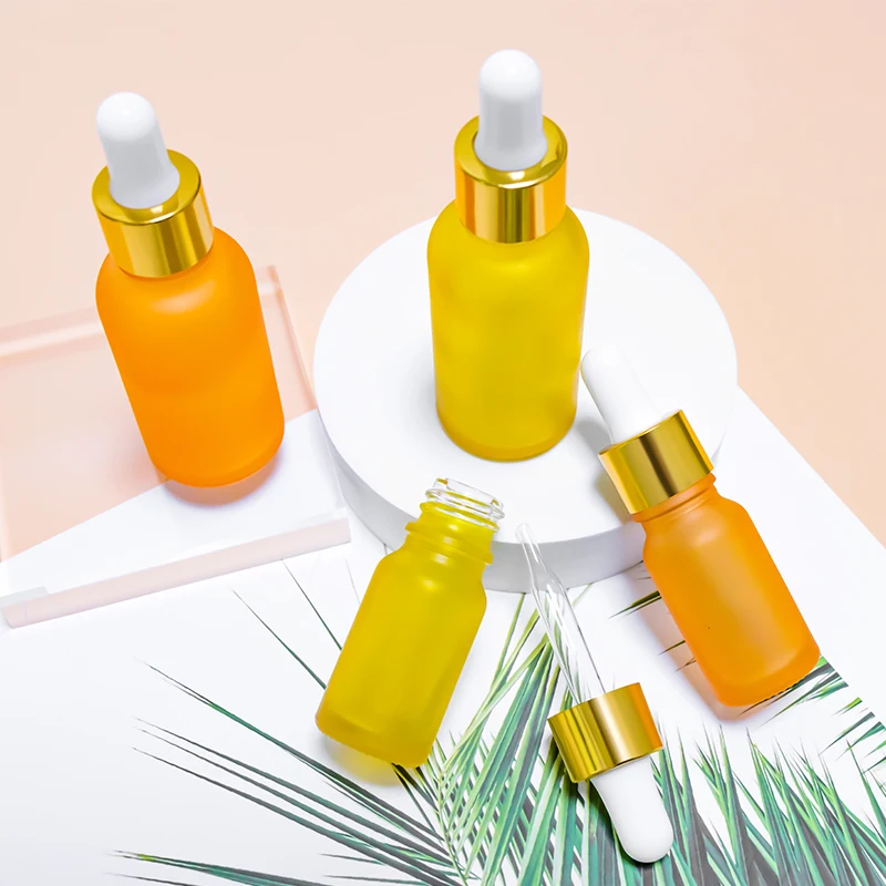 
Skin care massage oil 15ml 20ml 30ml 50ml 100ml frosted clear orange yellow dropper bottle with gold dripper top wholesales 