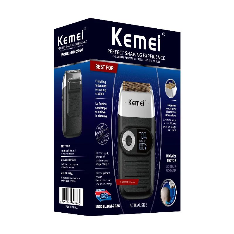  Kemei KM-2026 аккумуляторная электрическая бритва для мужчин с ЖК-дисплеем двойным лезвием машинка стрижки бороды и усов; Бритвенный