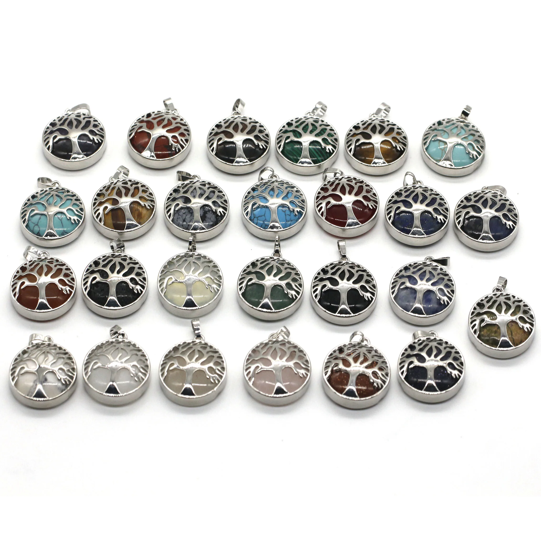 Fashion Jewelry Stone Pendants Dark Blue Sandstone Picture Stone Red Jasper Red Agate White Crystal Tree of Life Stone Pendants