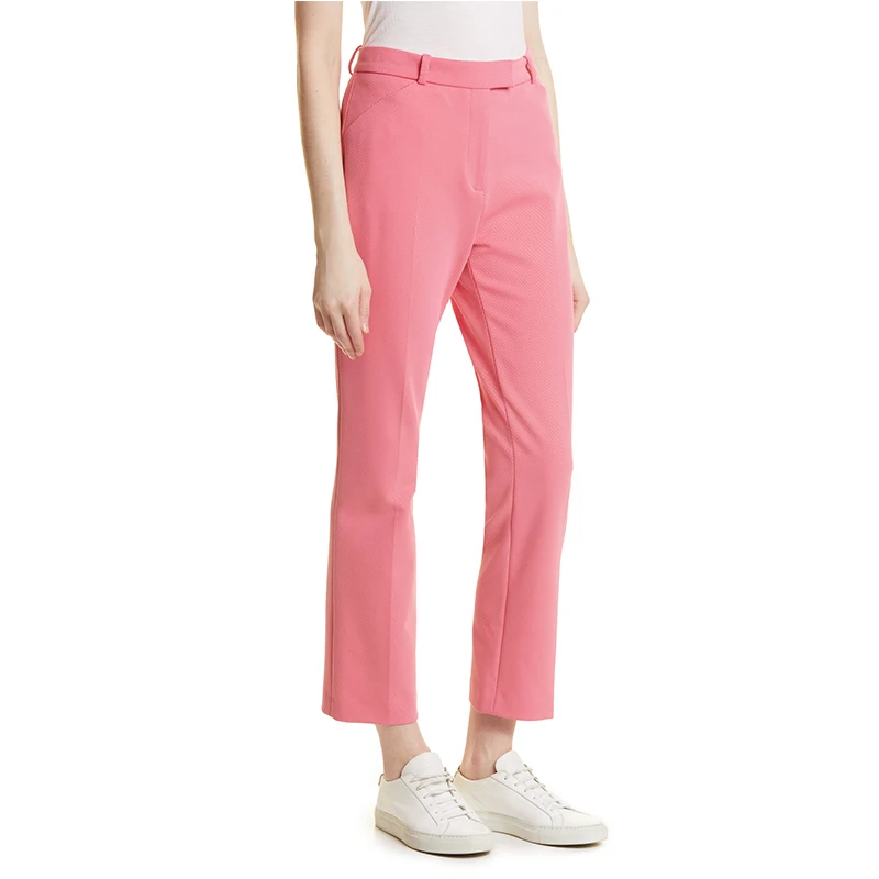 Oem Customized Manufacturer Classic High Waist Zipper Fly Side Pockets Cigarette Leg Pink Women Pants Trousers