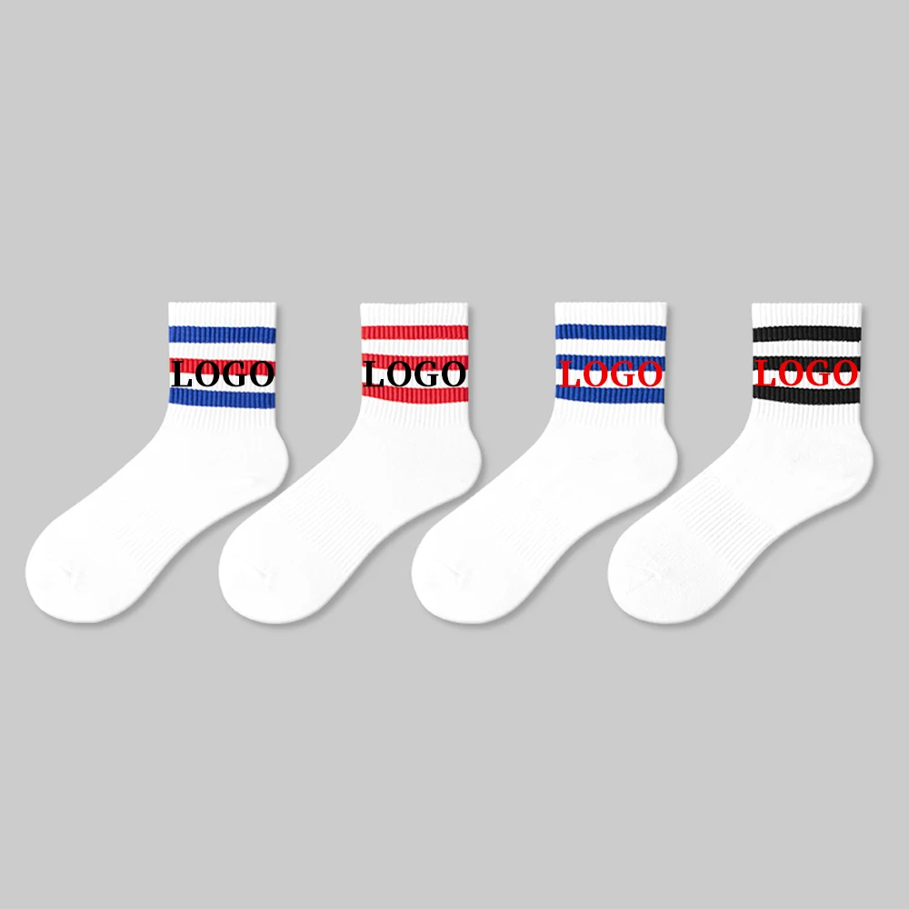 Quentin OEM Custom Logo Black White Socks High Quality Cotton Sport Athletic Striped Socks Men