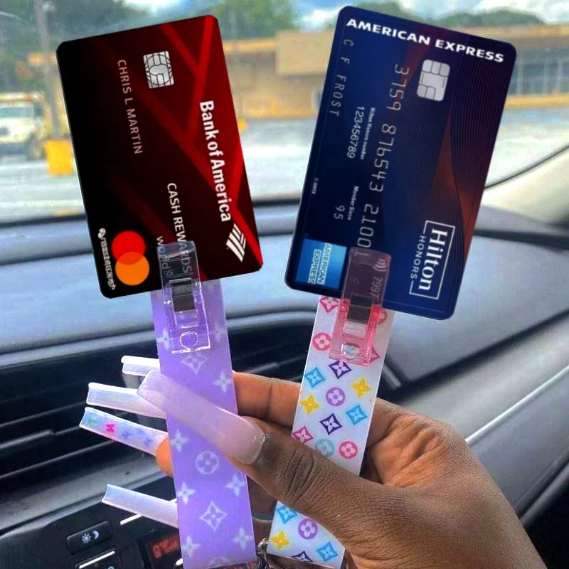 New Arrived Acrylic Material pom pom Card Puller Custom Logo Grabber Keychains Long Nails Touchless Tool self defense keychain