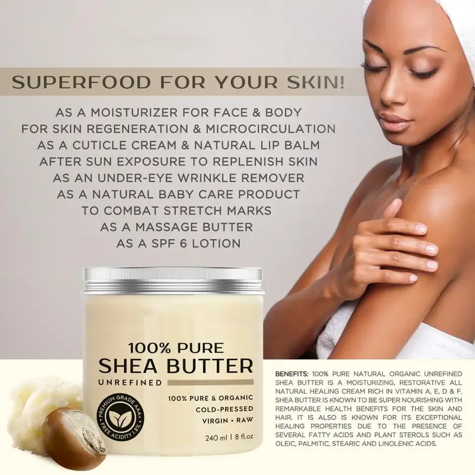 BLIW Private Label 250ML Wholesale Vegan Natural 100% Pure Shea Butter Cream Moisturizing Whitening Original Body Butter