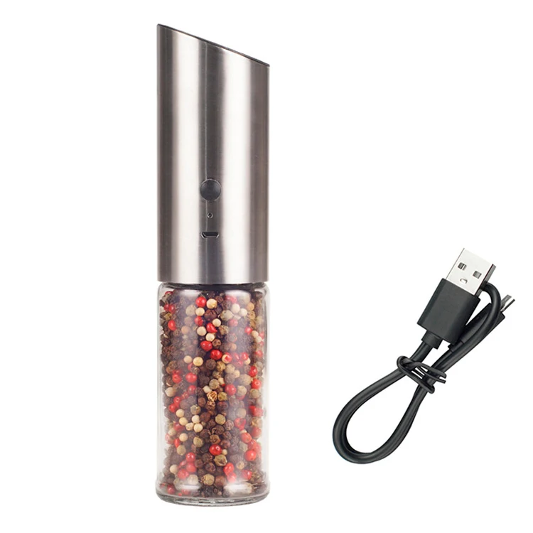 Электрическая USB мельница для соли и перца из нержавеющей стали набор мельниц бутылка со светодиодной