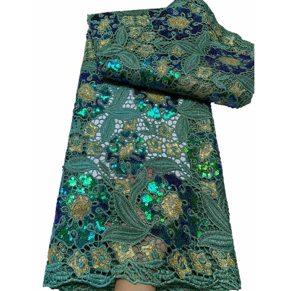Unique luxury clothing fashion guipure embroidered sequin lace fabric African sequin water soluble lace fabric for party dress