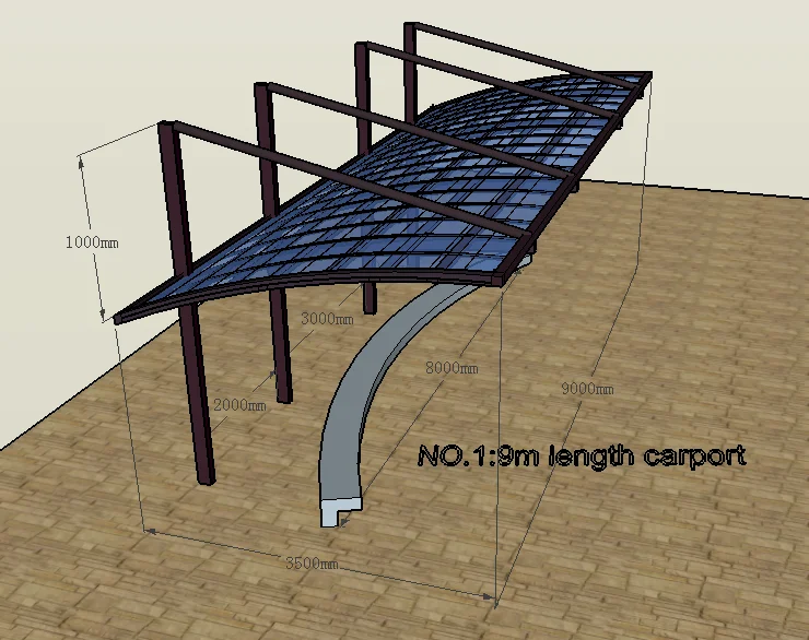 Proveedor de fabrica Hangmei Cantilever Marco de aluminio Cochera Techo de policarbonato