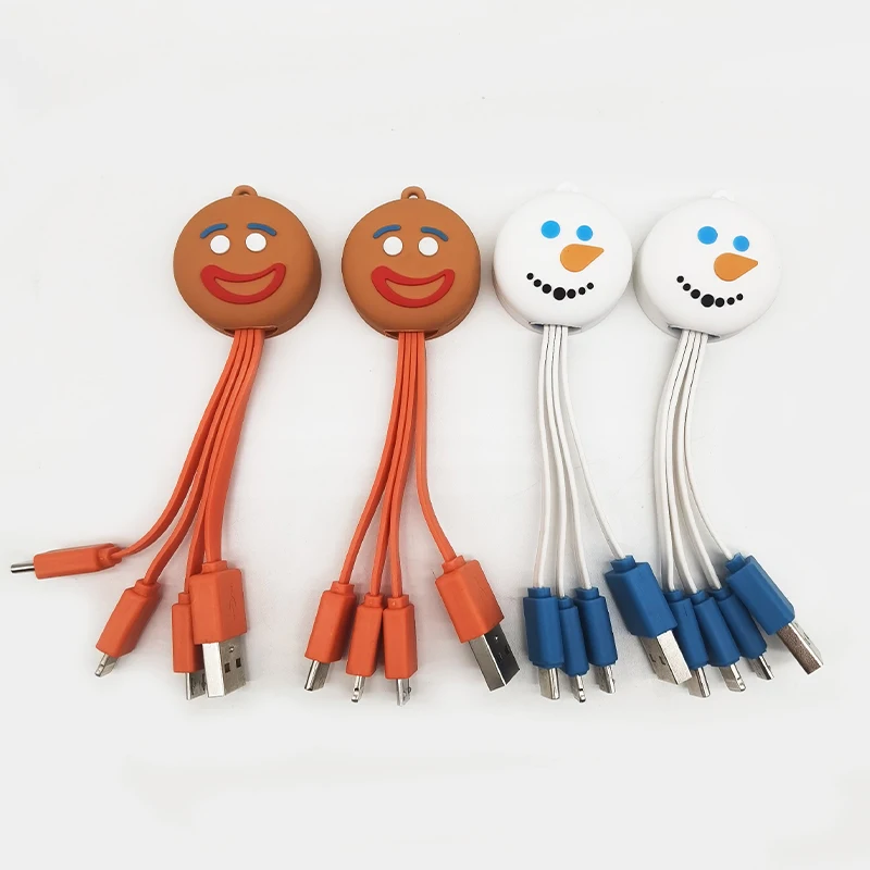 USB Data Cable Cute Cartoon Design Good Quality And Cheap Price ODM Factory IPhone USB Cable Christmas Series Keychain