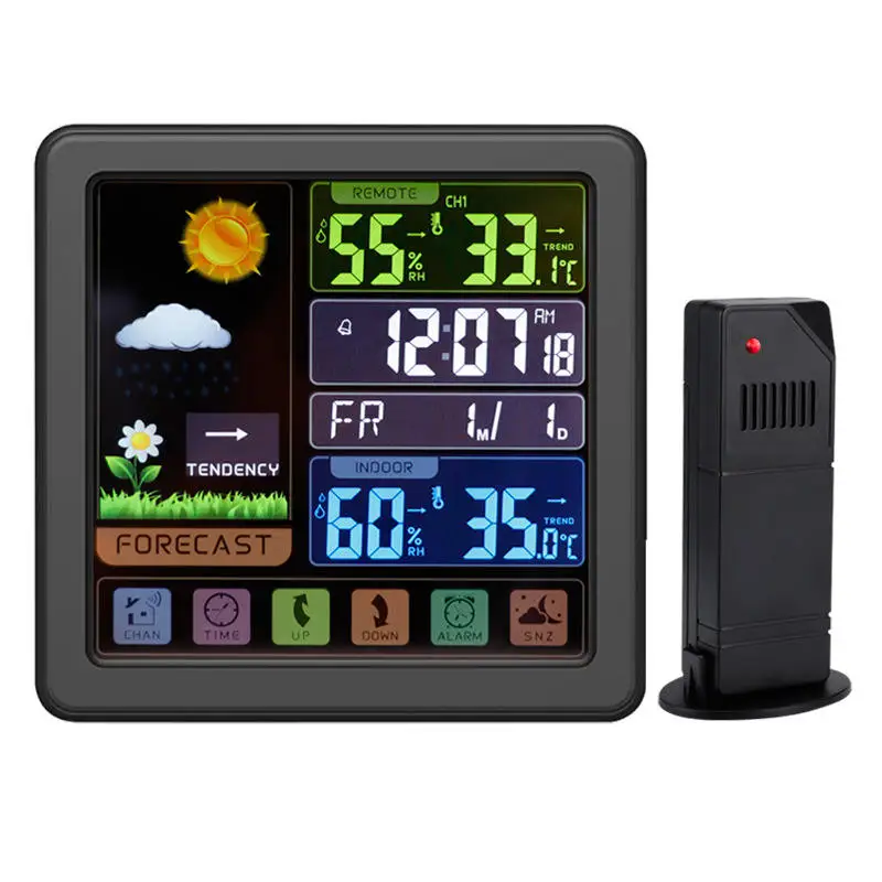 Cheaapest price Home Colorful Digital Display Touch Screen Indoor Outdoor Temperature Humidity Forecast Wireless Weather Station