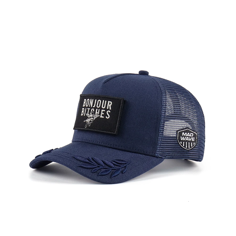 Wholesale Customized Gorras With Velcro Embroidered Patch Logo Trucker Cap With Popular Custom Logo 5 Panel Mesh Hat