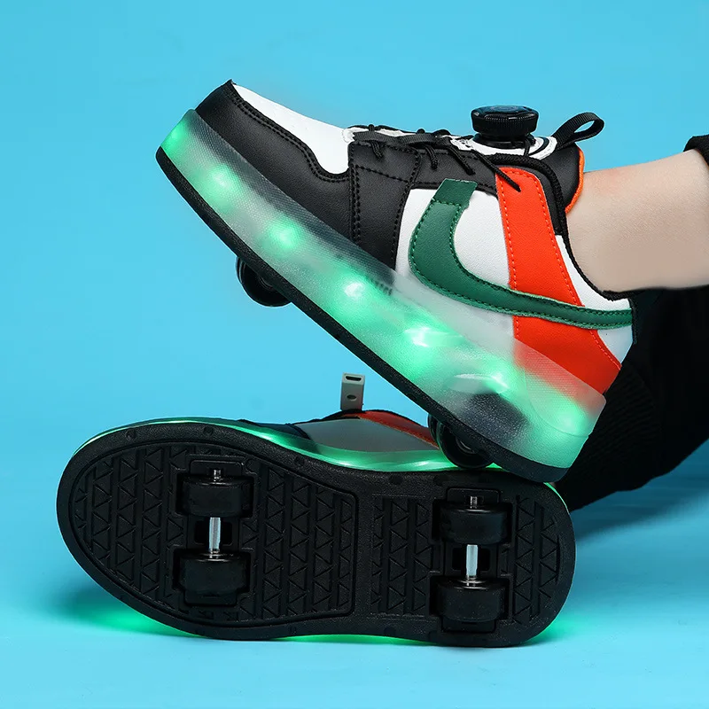 In Stock Wholesale Adult And Children Kick Out Roller Skate Shoes With 2 Wheels