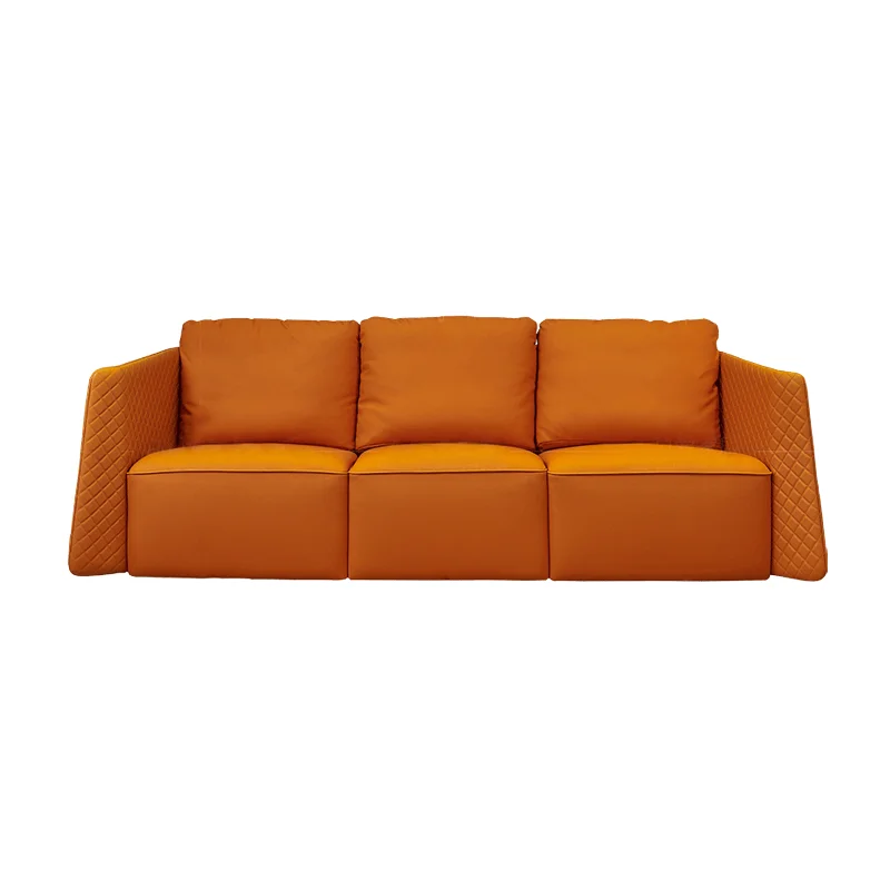 Foshan Factory wholesale price Italy design 1+2+3 seat sofa set orange leather home furniture living room sofas