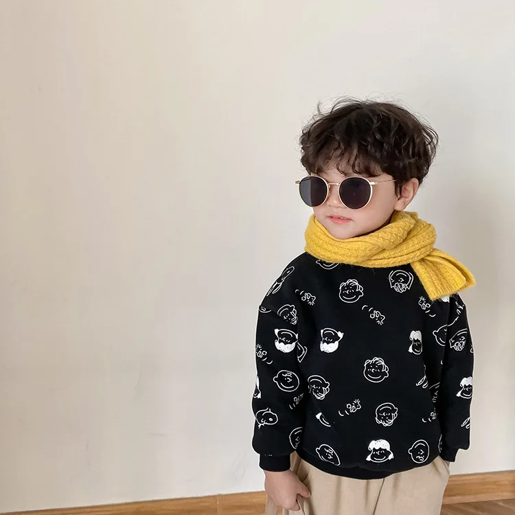 Детская утепленная толстовка из лисьего меха, с мультяшным рисунком, для мальчиков и девочек, для зимы, 2020