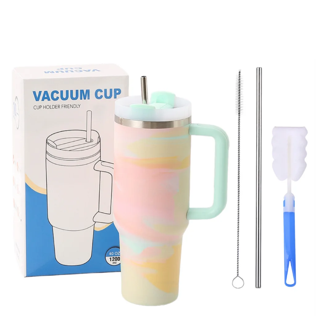 40oz cup with the cleaning tools colorful 40oz tumblers large capacity mug paint printing cold car cup