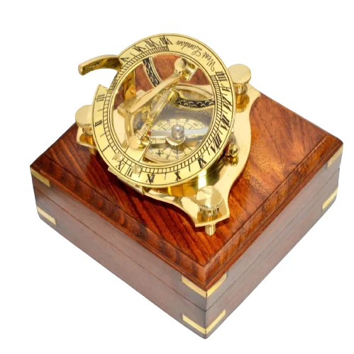 High Quality Brass Sundial Compass With Wooden Box Beautiful Home and Office Desk Decor at Factory Price
