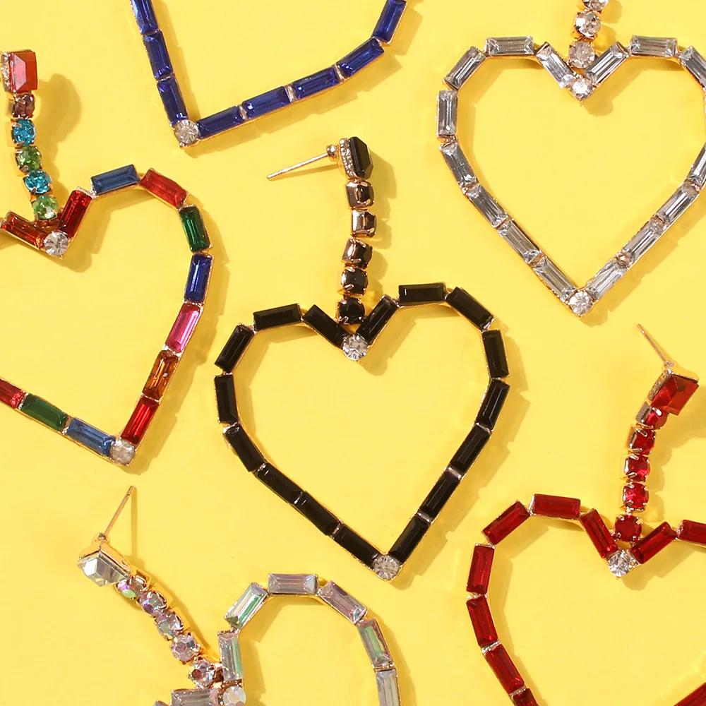 2020 Latest ZA Alloy Full Rhinestone Crystal Heart Simple Earrings