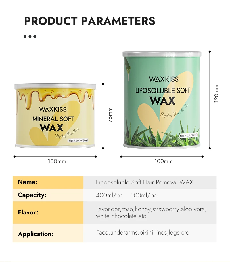 Factory Price Wholesale 800g 400g Lipsoluble White Chocolate Honey Rose Canned Hair Removal Soft Cream Wax