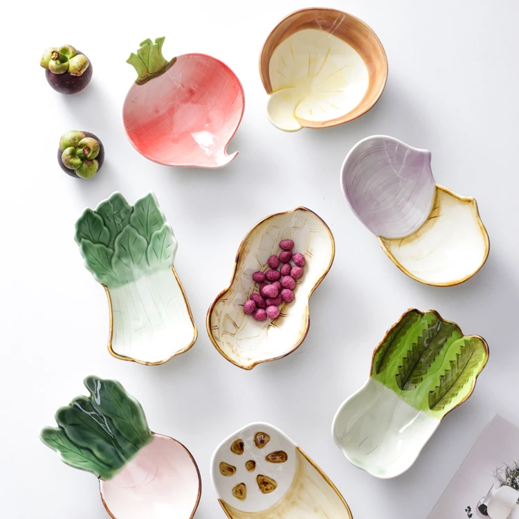 Hand Painted Under Glaze Vegetable Shaped Decorative Bowls Set Ceramic Bowl Mini Serving Snacks Dishes