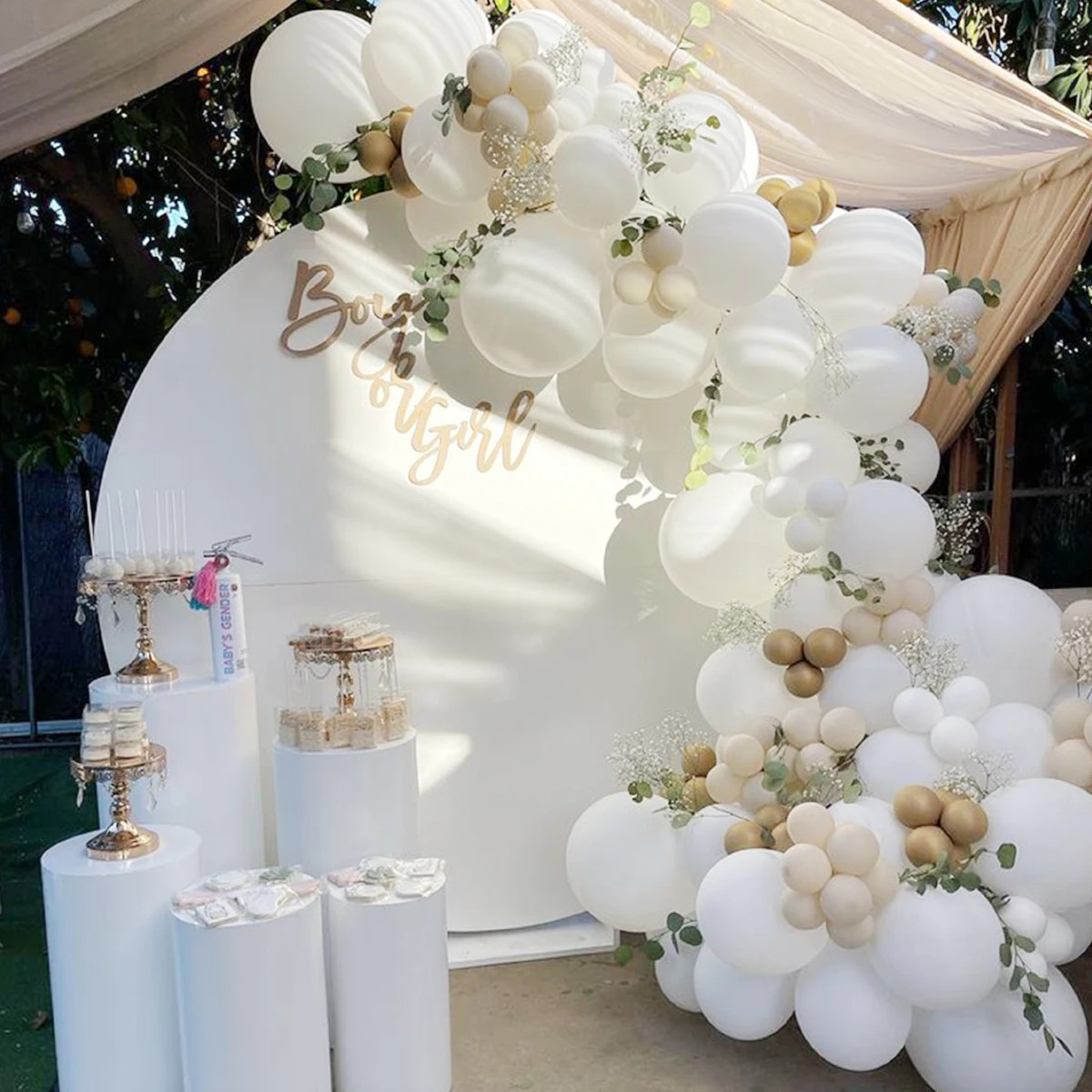 New Arrival Metal Round Balloon Arch Wedding Background White Balloon Arch Garland Gold Chrome Latex Balloons Set Birthday Decor
