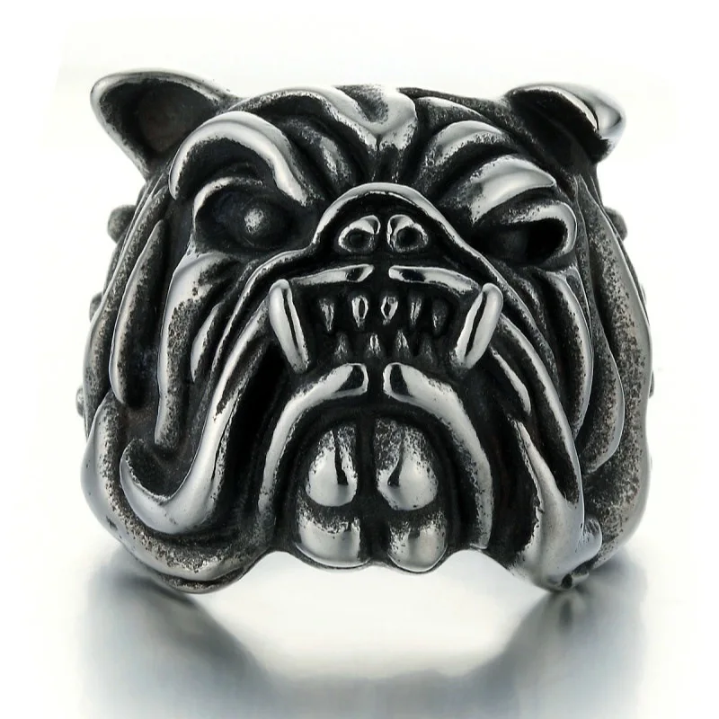 Punk Boys Mens Ring Pitbull Bulldog Dog Head Animal Biker Rings