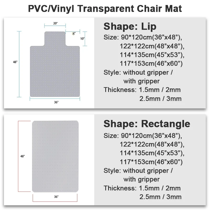 Office Chair Mat 36 x 48 Clear PVC Heavy Duty Floor Protector for Home or Office Easy Clean and Flat Without Curling