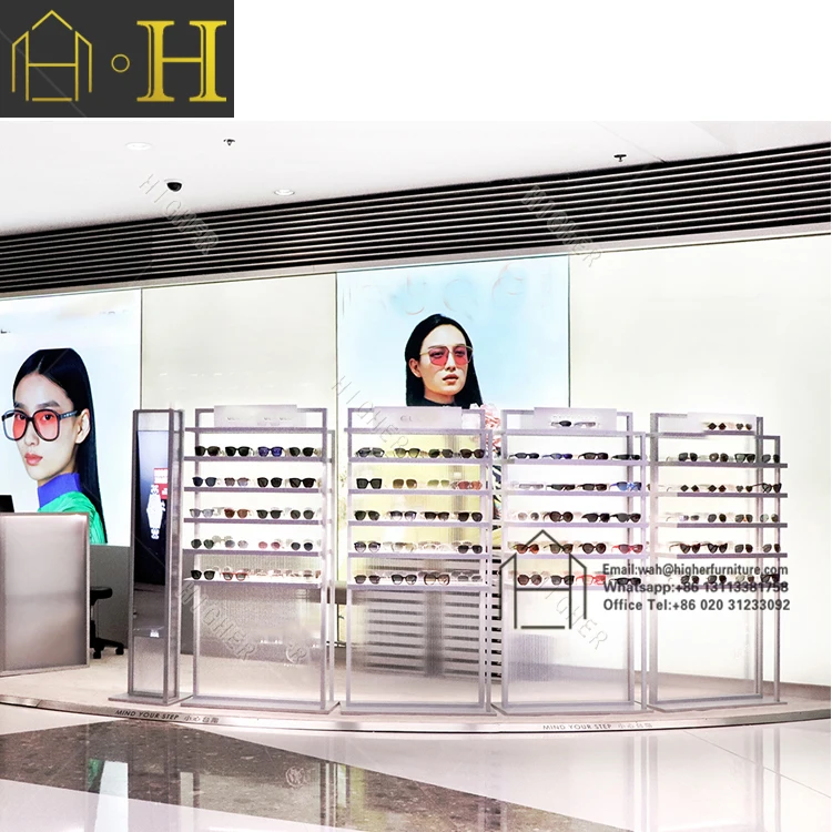 Best Selling eyeglasses display case On Glasses Mirror Display Floor Stand with Lockable Wheels