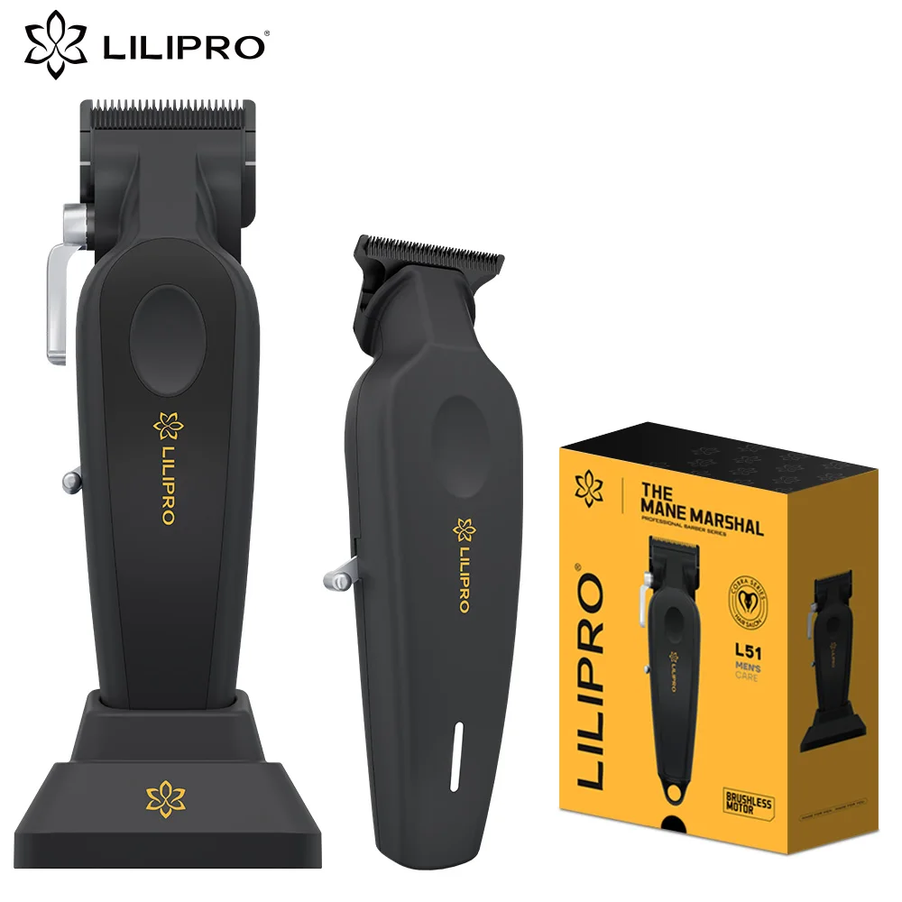 LILIPRO L51M51 Professional Hair Clippers BLDC Motor Cordless Barber Hair Cutting Kit Clippers Blades with Charging Base
