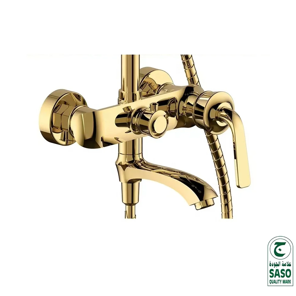 Luxury Bathroom Rain Shower Faucet Set Gold Chrome Modern Contemporary Ceramic Hotel Titanium Brushed Gold Shower System 3 Years