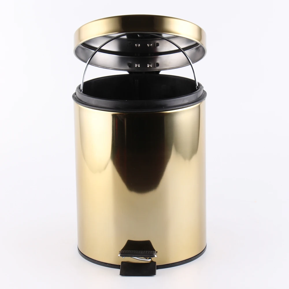  Stainless Steel Trash Can With Lid on Golden Painting Waste Garbage Bin Foot Pedal