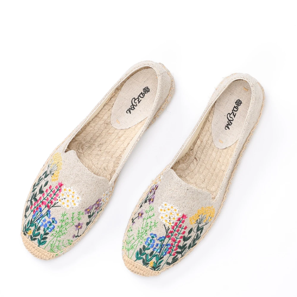 Ladies Summer Comfort Flat Sandals Slip On Comfort Canvas Shoes Hand Embroidered Espadrilles women Casual Shoes