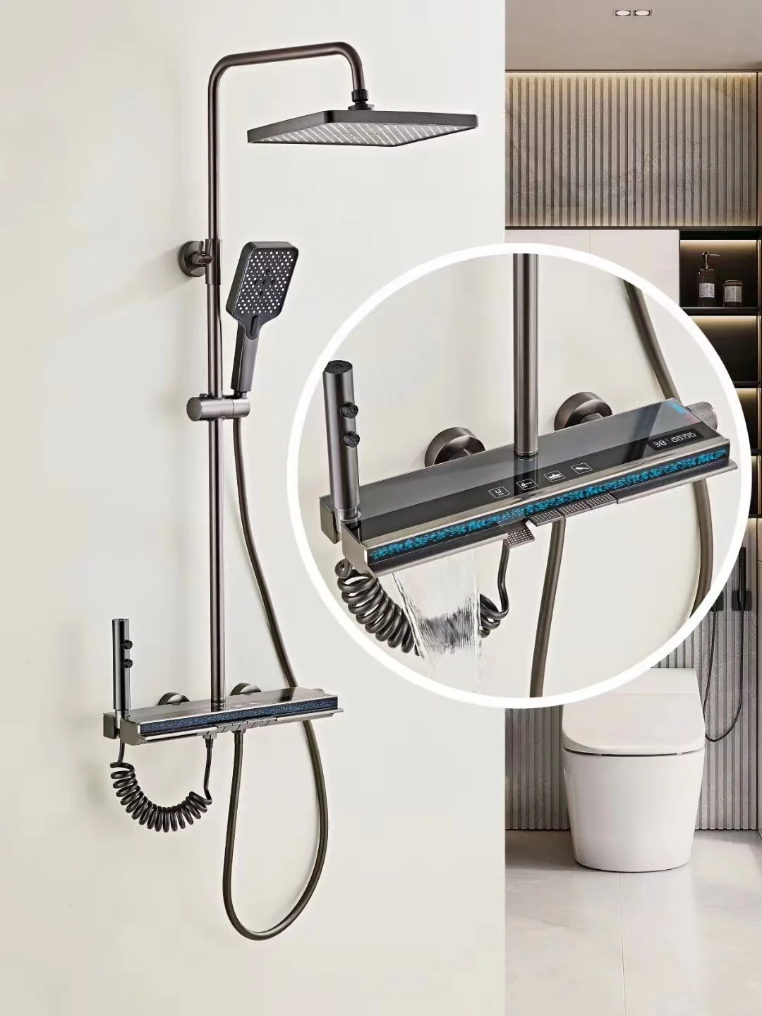 2024Modern Shower Bathroom Design Digital Display Luxury Showers Mixer Sets Thermostatic Shower Faucet Set Rain Dual Head System