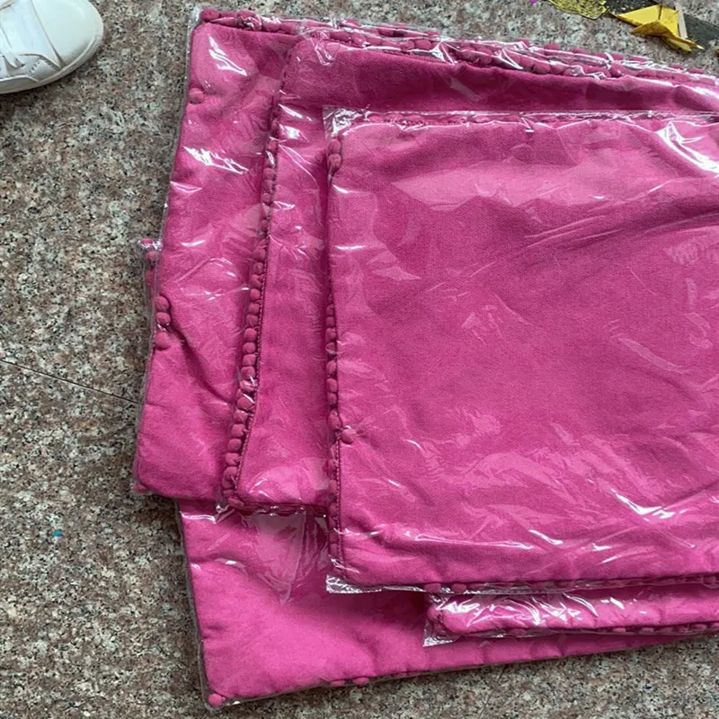 Home Decor Lemon Yellow Velvet Cushion Cover Macrame Pom Pom Decorative Throw Pillow Case 18x18 inch Throw Pillow Cover