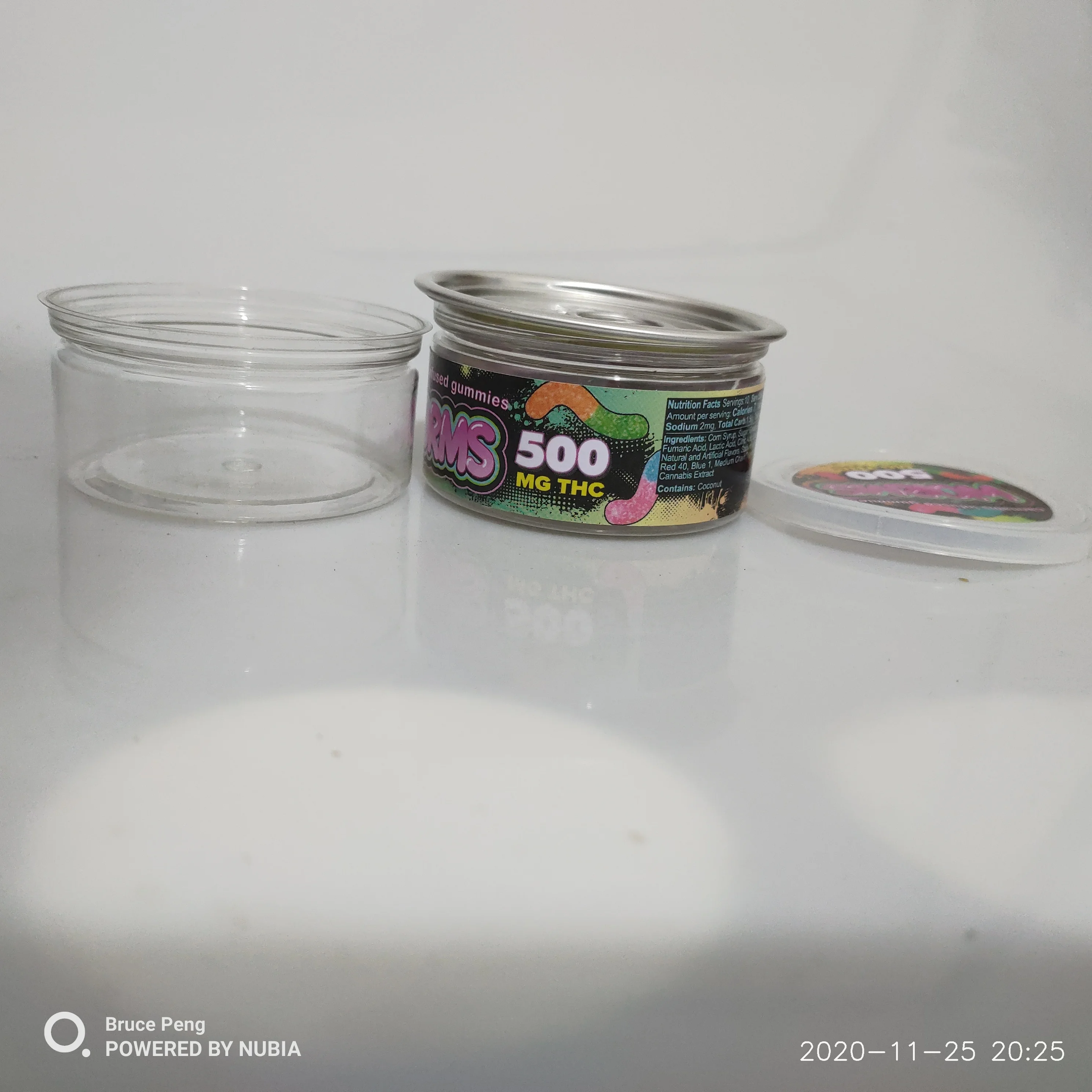 
Worm dank brand mixed clear containers sealable plastic cans ring pull top black white top 