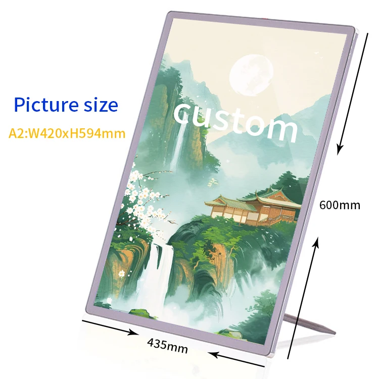 A2 Tempered Glass Advertising Light Boxes 0.9 thickness 13.5w light poster  seg Light Box Led menu  A2  Aluminum  Display