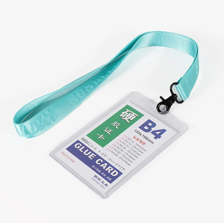 Custom High quality Woven Logo Lanyards 2.5 cm Keychain Black Nylon Lanyard with PU Leather Card