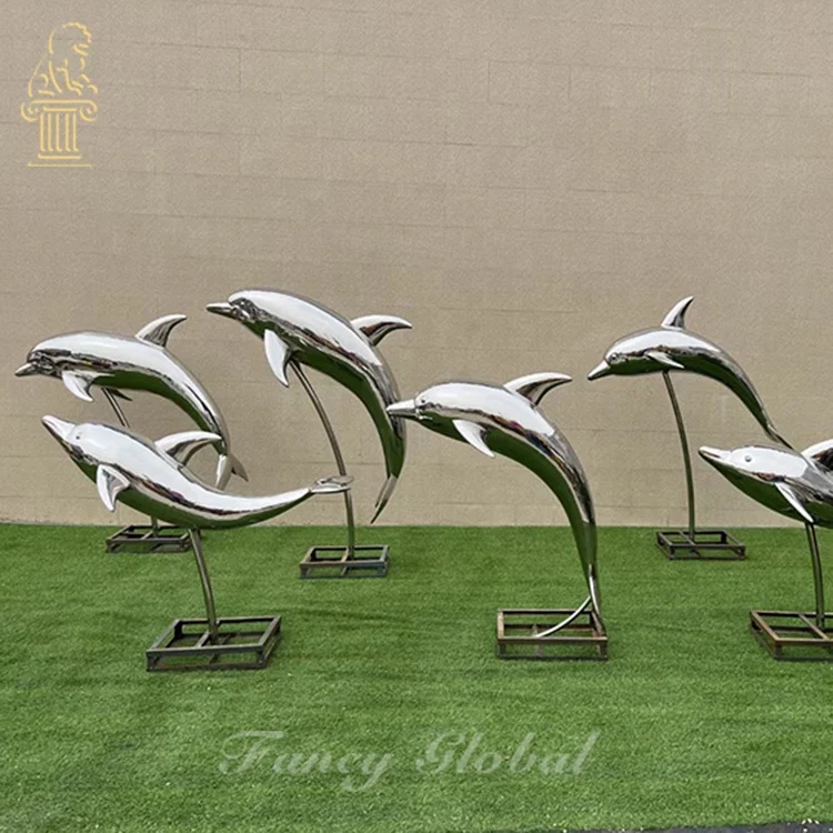 Outdoor Decoration Stainless Steel Dolphin Sculpture Metal Animal Statue