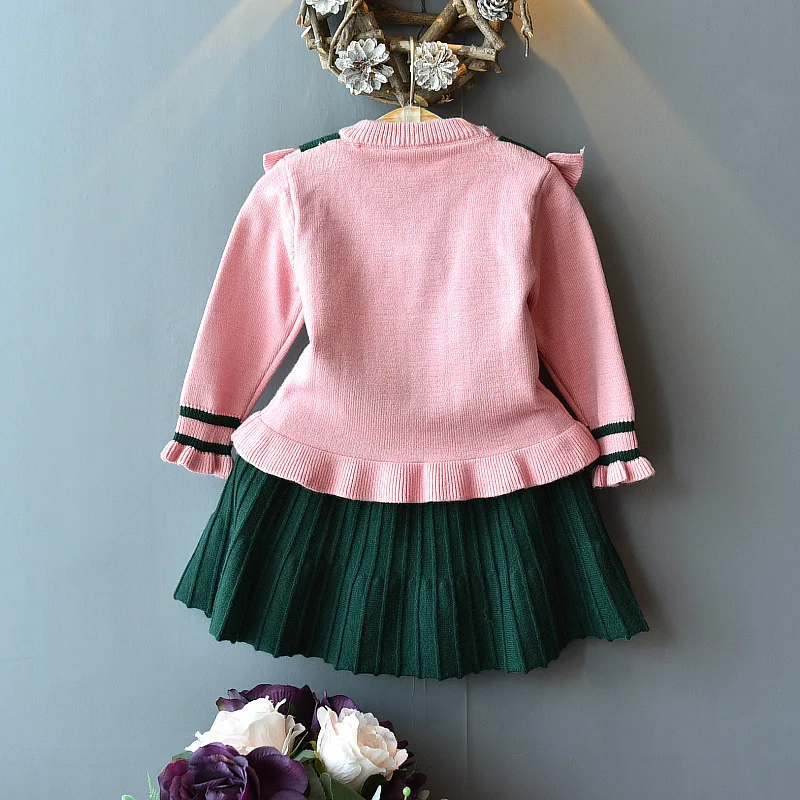 Hao Baby Girls Beautiful New Korean Children Pants Suit Spring Knitted Children Shirt Sweater Suits Two Piece Kid Set