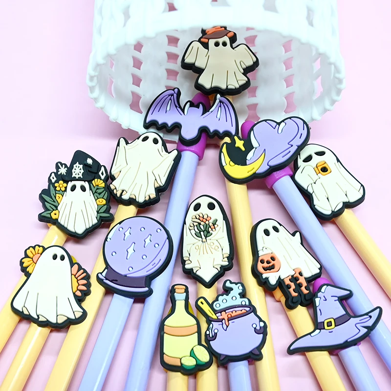 Factory Soft Pvc Pumpkin Pencil Topper Wholesale Halloween Series Cartoon Rubber Ghost Pencil Toppers Decoration For Pencil