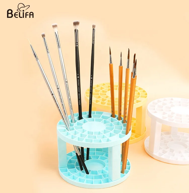 49 hole desk organizer pen pencil stand rack plastic round makeup artist paint brush holder