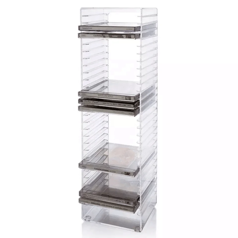 2022 Wholesale Clear Plastic Standard Cd Jewel Cases Acrylic Stackable DVD Storage Organizer Holder for Video Store