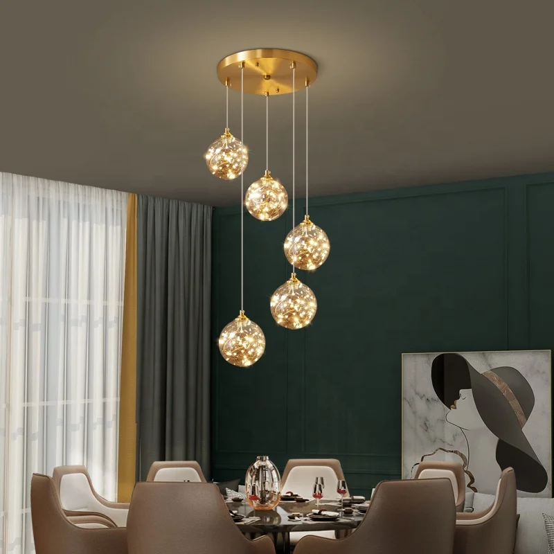 2021 hot-selling light luxury crystal living room chandelier full copper modern minimalist starry sky led molecular