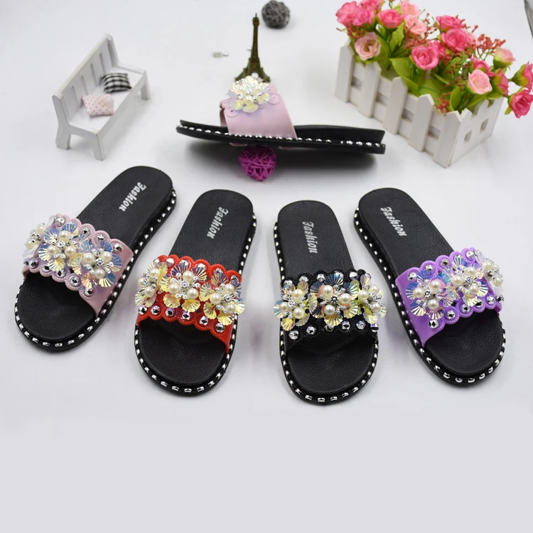 High Quality Outdoor Floral Custom PVC Footwear Slides Women Open Toe Flowers Slippers  with Low Price