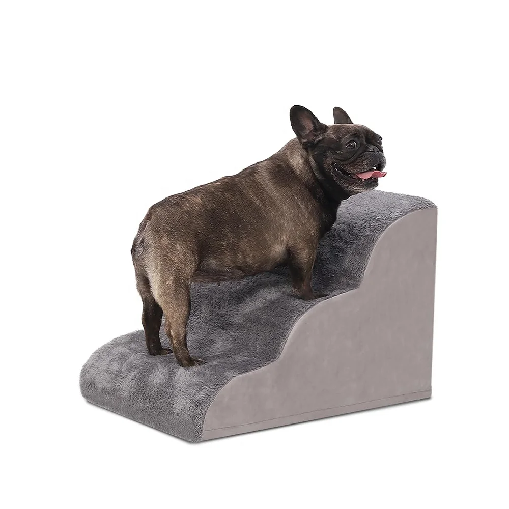 4-Step Dog Ramp Stair High Bed High Density Foam Pet Steps Non-Slip BottomWashable CoverGrey Dog Stairs for Small Dogs